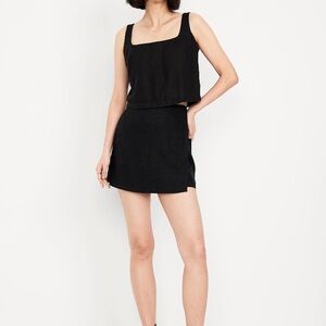 High-Waisted Faux-Wrap Linen-
Blend Mini Skort
